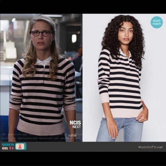 JOIE Gabbe stripped polo sweater pink black stripe size small - Picture 3 of 9